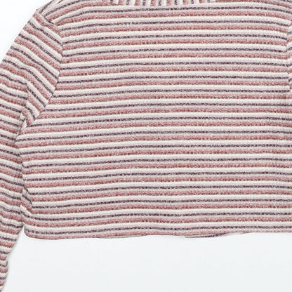 Primark Womens Red V-Neck Striped Polyester Cardigan Jumper Size 12