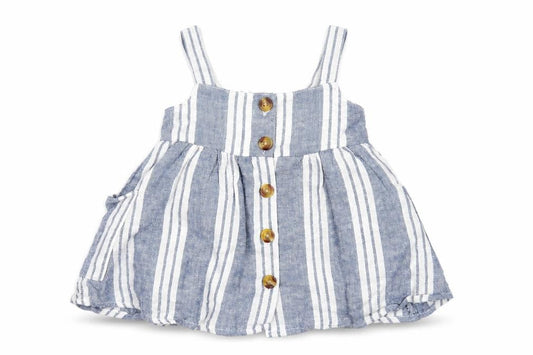 Primark Girls Blue Striped Polyester A-Line Size 0-3 Months Square Neck Button