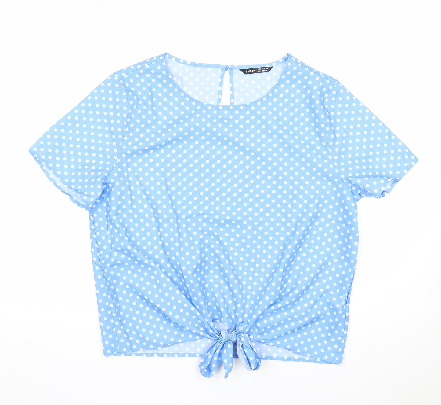 SheIn Womens Blue Polka Dot Polyester Basic T-Shirt Size M Round Neck