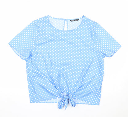 SheIn Womens Blue Polka Dot Polyester Basic T-Shirt Size M Round Neck