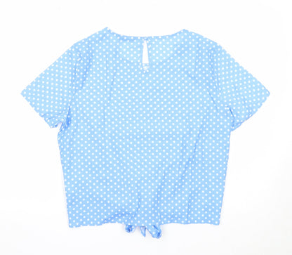 SheIn Womens Blue Polka Dot Polyester Basic T-Shirt Size M Round Neck