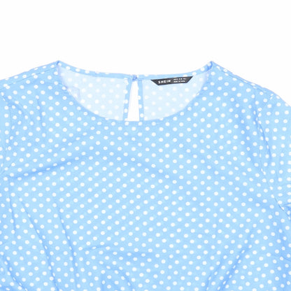 SheIn Womens Blue Polka Dot Polyester Basic T-Shirt Size M Round Neck