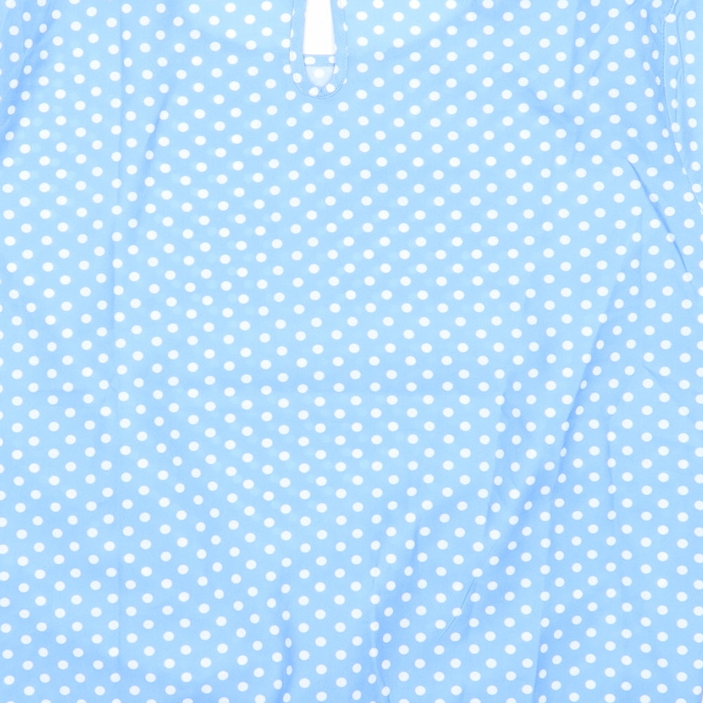 SheIn Womens Blue Polka Dot Polyester Basic T-Shirt Size M Round Neck