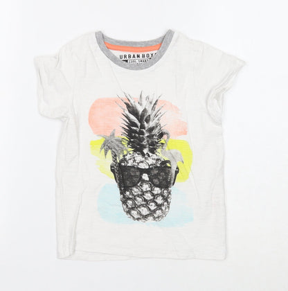 Urban Boys Boys White Cotton Basic T-Shirt Size 5 Years Round Neck Pullover - Pineapple