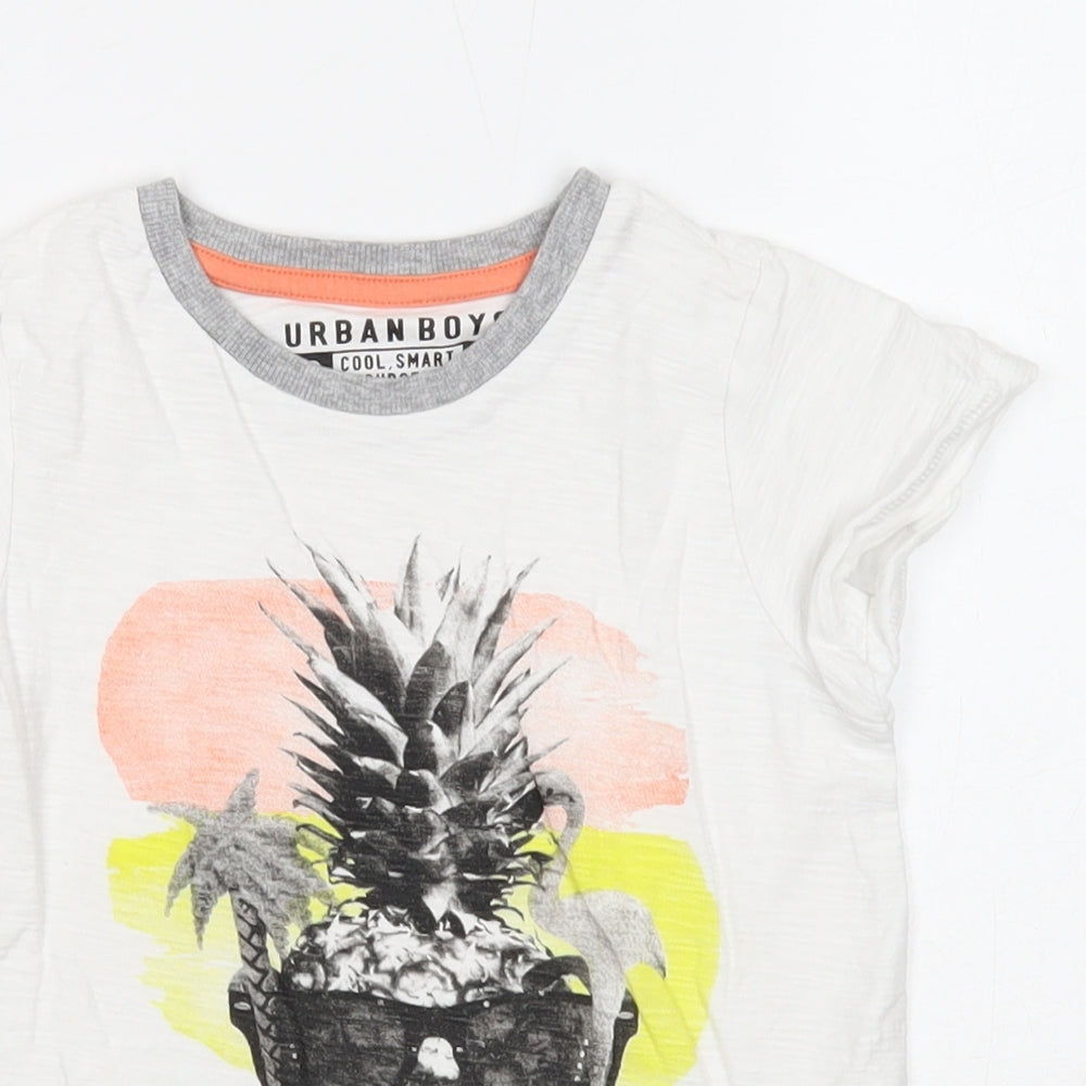 Urban Boys Boys White Cotton Basic T-Shirt Size 5 Years Round Neck Pullover - Pineapple