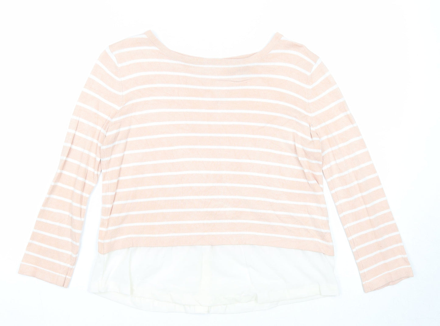 Primark Womens Pink Boat Neck Striped Viscose Pullover Jumper Size 10