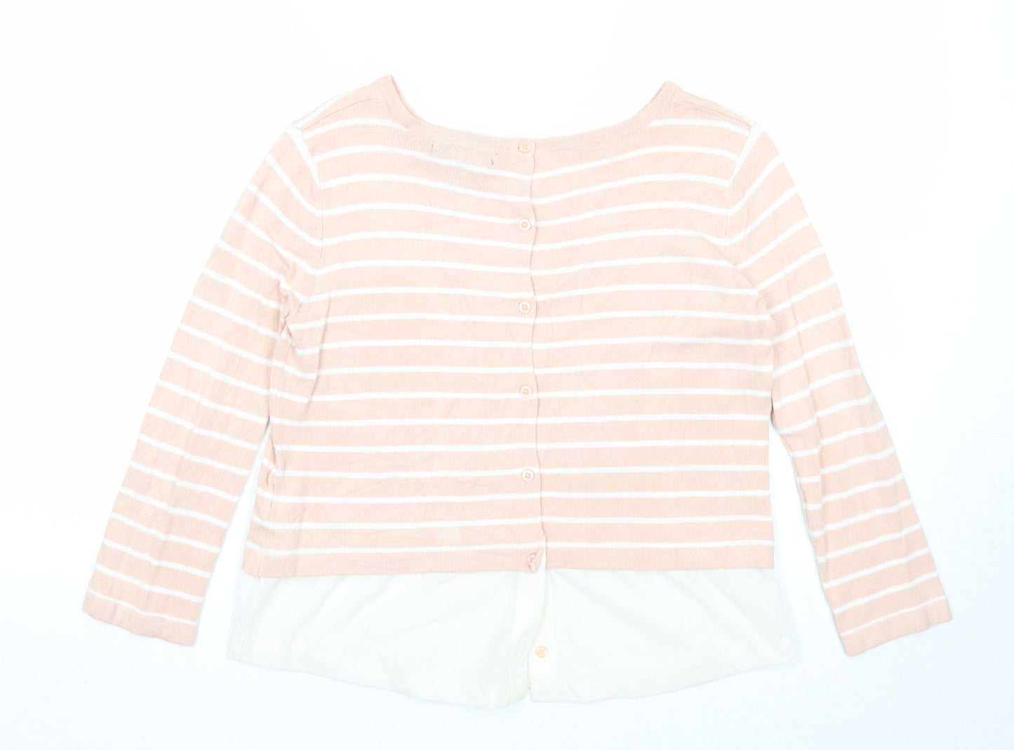 Primark Womens Pink Boat Neck Striped Viscose Pullover Jumper Size 10