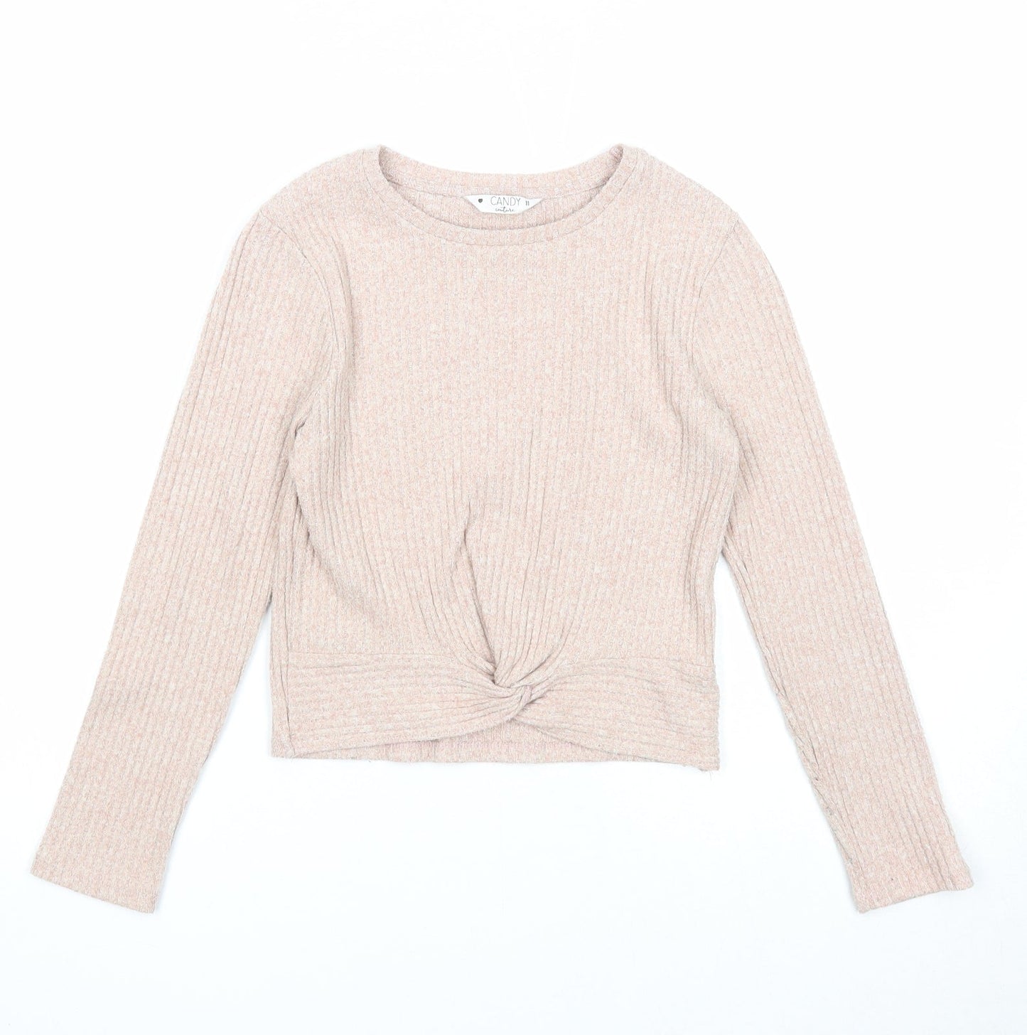 Candy Couture Girls Pink Boat Neck Polyester Pullover Jumper Size 11 Years Pullover - Front Twist Detail