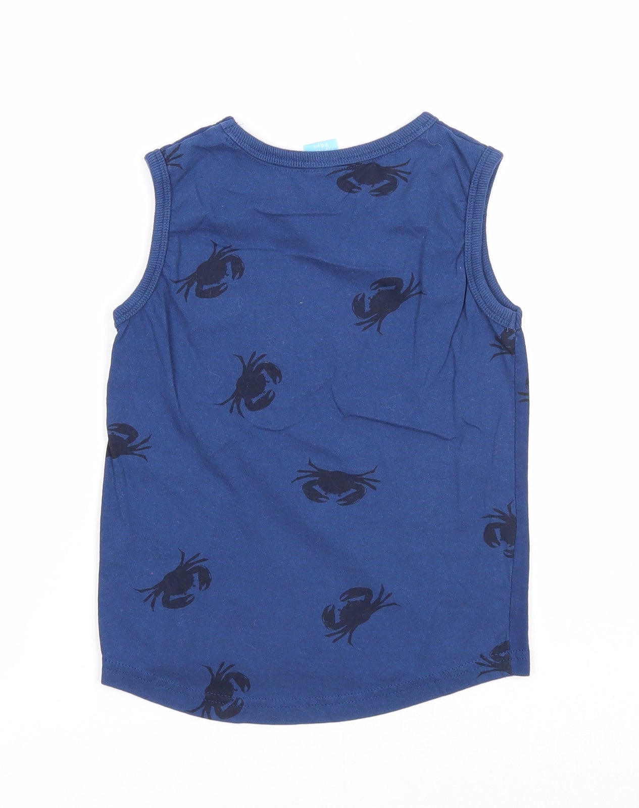 Little Kids Boys Blue Geometric Cotton Basic Tank Size 5-6 Years Round Neck Pullover - Crab