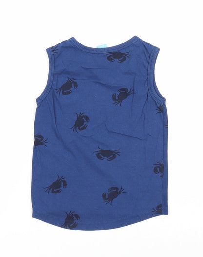Little Kids Boys Blue Geometric Cotton Basic Tank Size 5-6 Years Round Neck Pullover - Crab