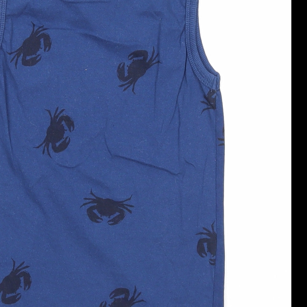 Little Kids Boys Blue Geometric Cotton Basic Tank Size 5-6 Years Round Neck Pullover - Crab