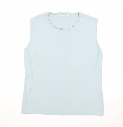 Bonmarché Womens Blue Viscose Basic Blouse Size L Round Neck - Embellished Neckline