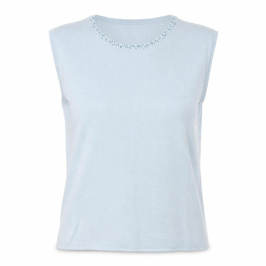 Bonmarché Womens Blue Viscose Basic Blouse Size L Round Neck - Embellished Neckline