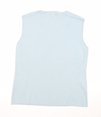 Bonmarché Womens Blue Viscose Basic Blouse Size L Round Neck - Embellished Neckline
