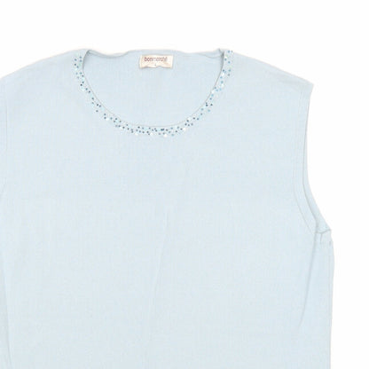 Bonmarché Womens Blue Viscose Basic Blouse Size L Round Neck - Embellished Neckline