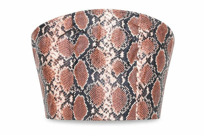 PRETTYLITTLETHING Womens Multicoloured Animal Print Polyester Cropped Tank Size 10 Square Neck - Snake Print Corset Style