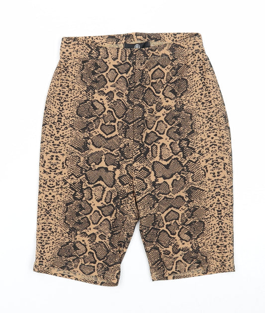Missguided Womens Beige Animal Print Polyester Compression Shorts Size 6 Regular Pull On - Snake Print