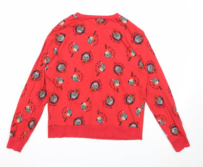 Divided Womens Red Geometric Cotton Pullover Sweatshirt Size S Pullover - Christmas Pug