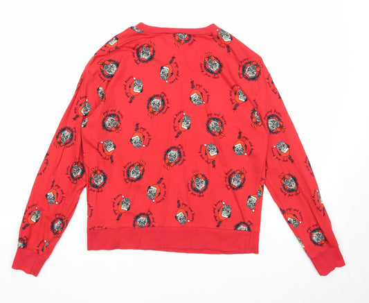 Divided Womens Red Geometric Cotton Pullover Sweatshirt Size S Pullover - Christmas Pug
