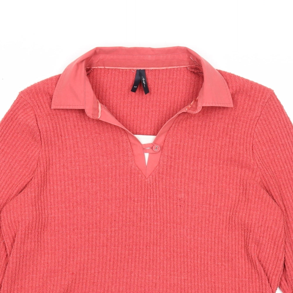 DASH Womens Red Collared Polyester Pullover Jumper Size 14