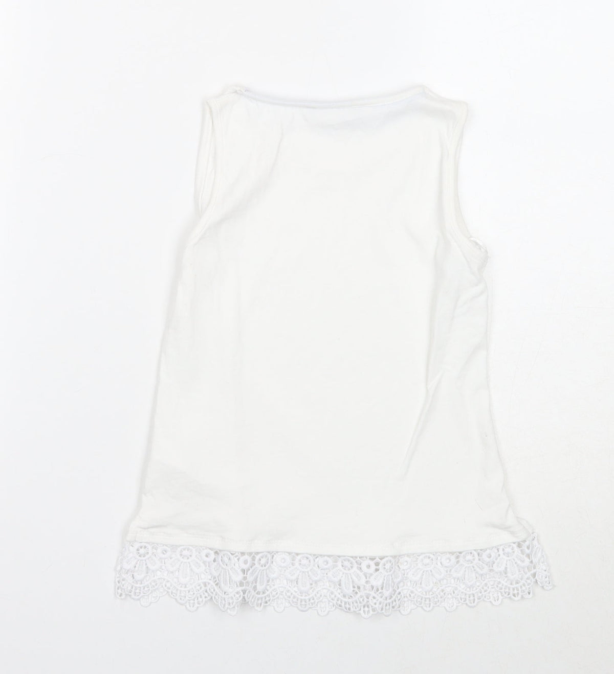 George Girls White Cotton Basic Tank Size 7-8 Years Round Neck Pullover
