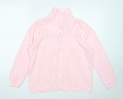 Marlon Womens Pink Collared Acrylic Cardigan Jumper Size 12
