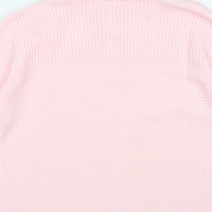 Marlon Womens Pink Collared Acrylic Cardigan Jumper Size 12