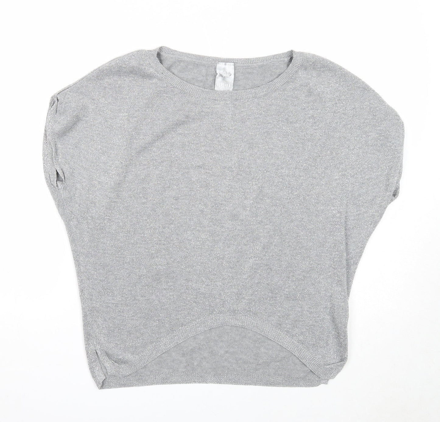 Bershka Womens Silver Cotton Basic Blouse Size S Round Neck
