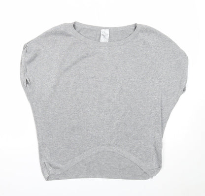 Bershka Womens Silver Cotton Basic Blouse Size S Round Neck