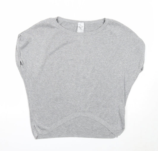 Bershka Womens Silver Cotton Basic Blouse Size S Round Neck