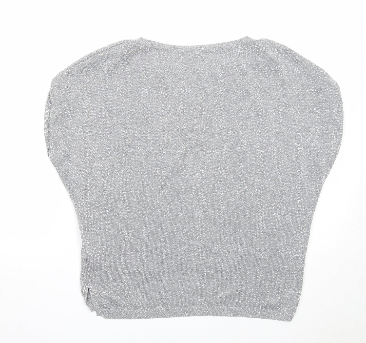 Bershka Womens Silver Cotton Basic Blouse Size S Round Neck