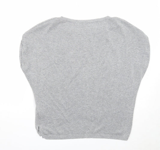 Bershka Womens Silver Cotton Basic Blouse Size S Round Neck