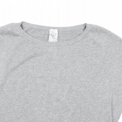 Bershka Womens Silver Cotton Basic Blouse Size S Round Neck