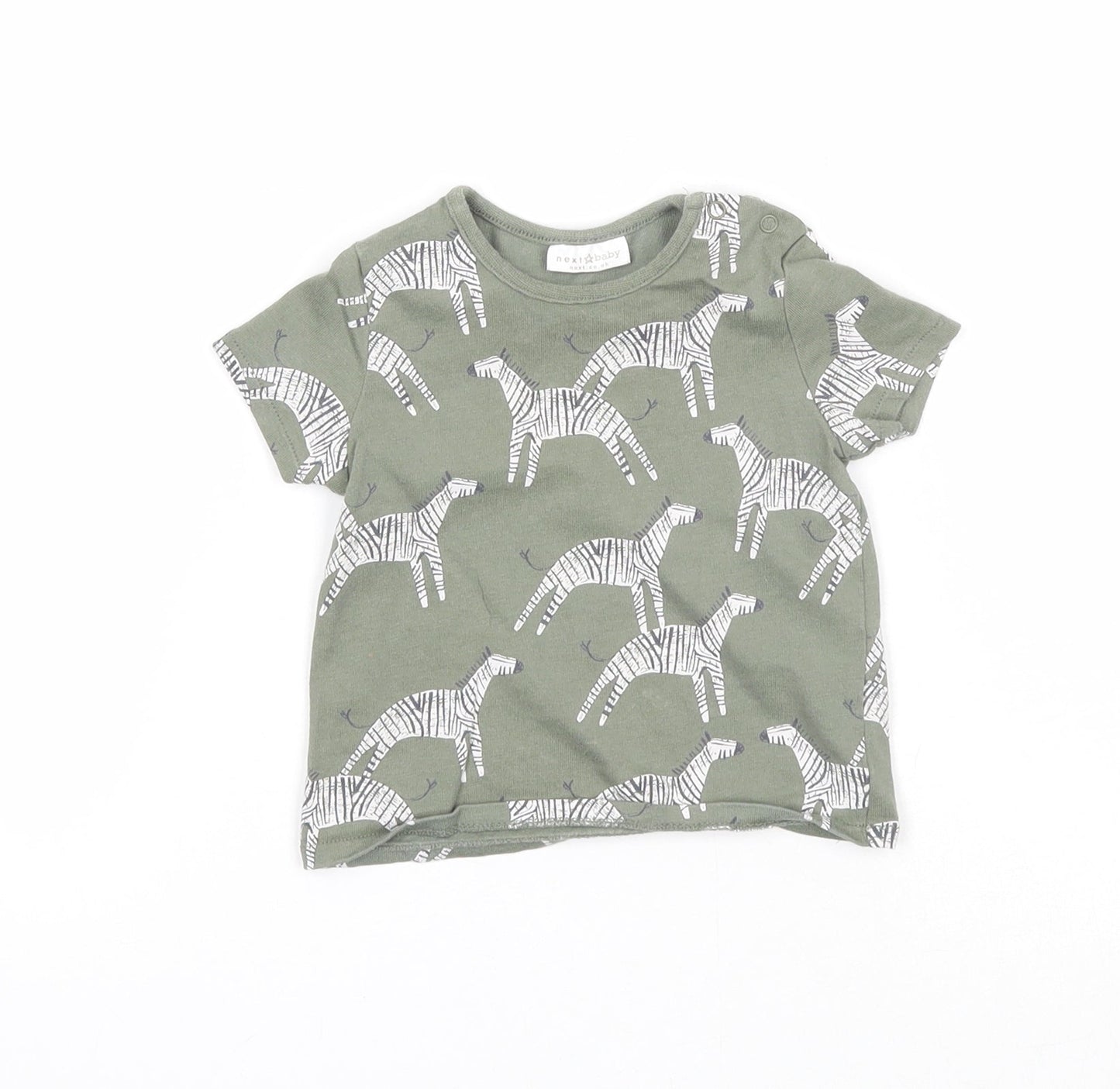NEXT Boys Green Geometric Cotton Basic T-Shirt Size 0-3 Months Round Neck Snap - Zebra