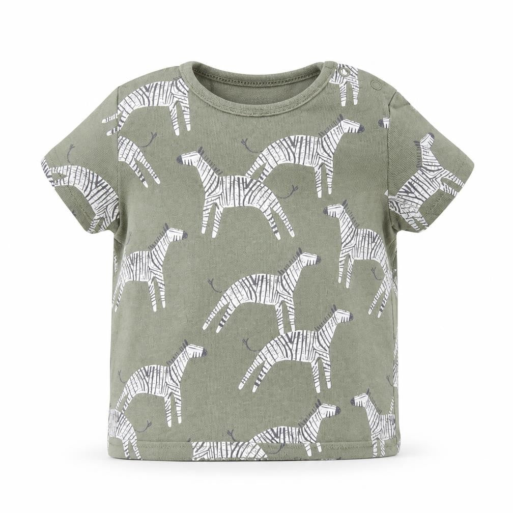 NEXT Boys Green Geometric Cotton Basic T-Shirt Size 0-3 Months Round Neck Snap - Zebra