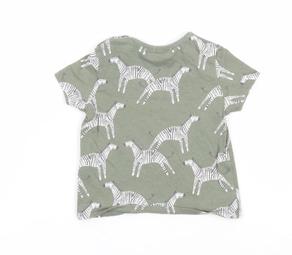NEXT Boys Green Geometric Cotton Basic T-Shirt Size 0-3 Months Round Neck Snap - Zebra