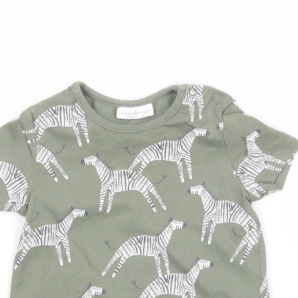 NEXT Boys Green Geometric Cotton Basic T-Shirt Size 0-3 Months Round Neck Snap - Zebra