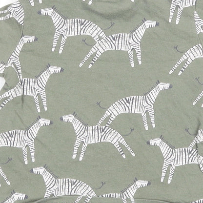 NEXT Boys Green Geometric Cotton Basic T-Shirt Size 0-3 Months Round Neck Snap - Zebra