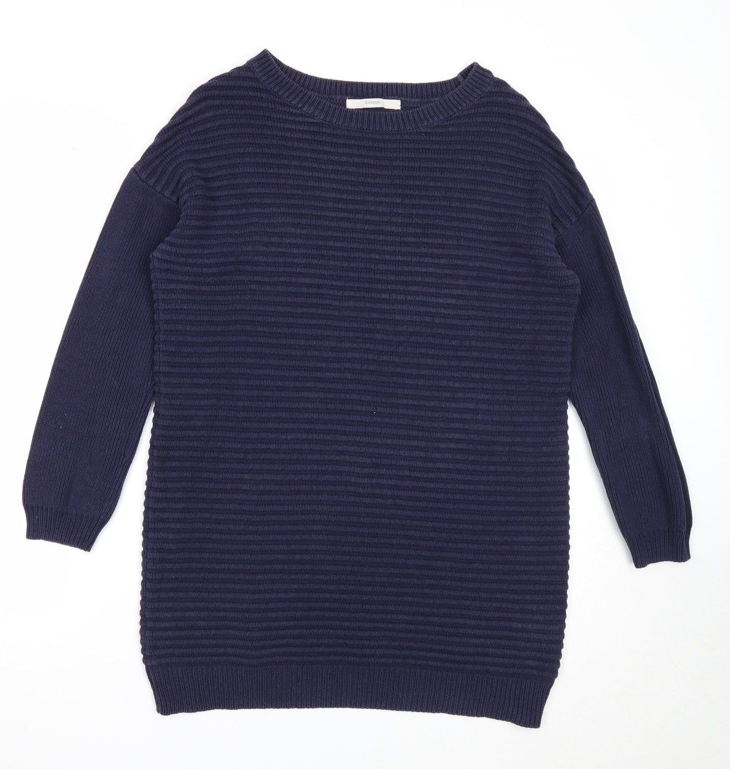 George Womens Blue Boat Neck Striped Cotton Pullover Jumper Size 8