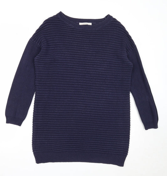 George Womens Blue Boat Neck Striped Cotton Pullover Jumper Size 8