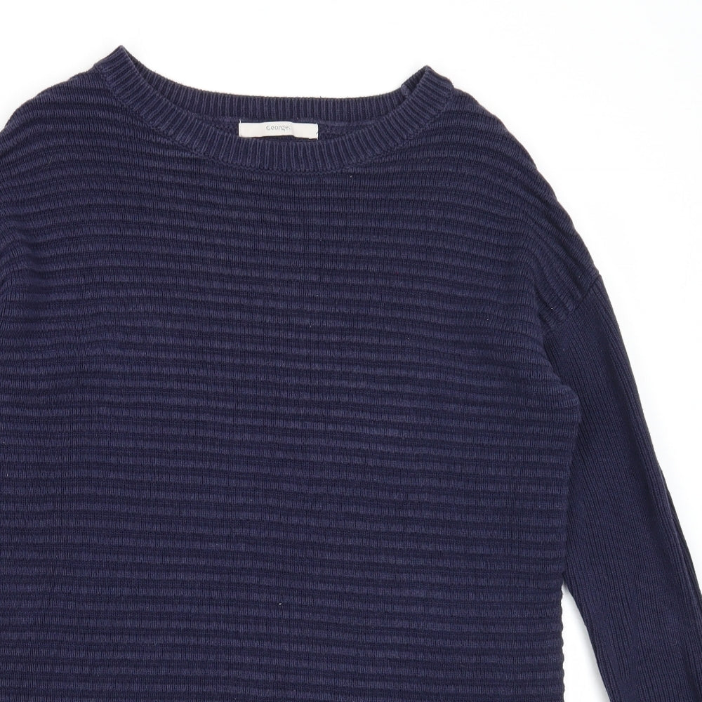 George Womens Blue Boat Neck Striped Cotton Pullover Jumper Size 8