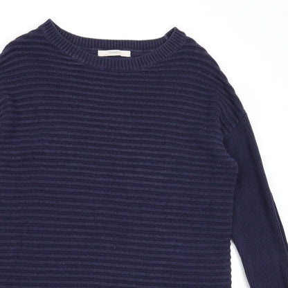 George Womens Blue Boat Neck Striped Cotton Pullover Jumper Size 8