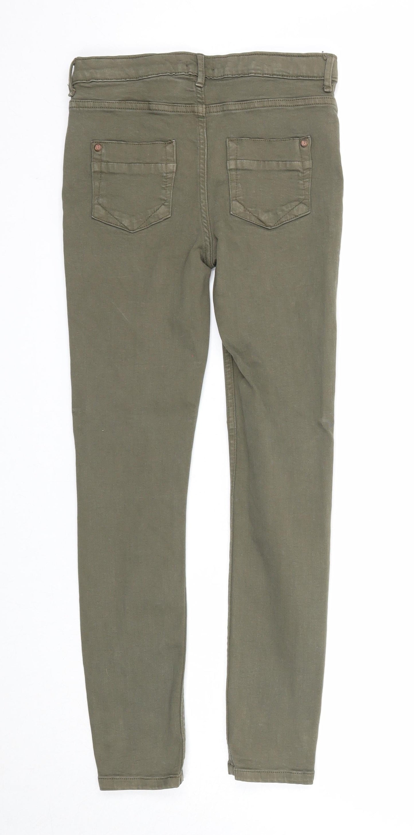 River Island Girls Green Cotton Skinny Jeans Size 10 Years Regular Zip - Distressed
