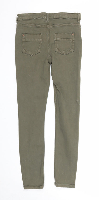 River Island Girls Green Cotton Skinny Jeans Size 10 Years Regular Zip - Distressed