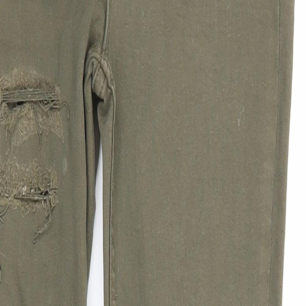 River Island Girls Green Cotton Skinny Jeans Size 10 Years Regular Zip - Distressed
