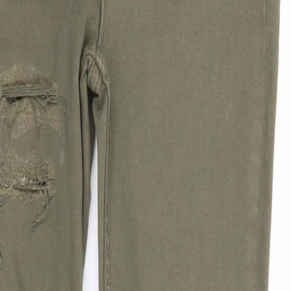 River Island Girls Green Cotton Skinny Jeans Size 10 Years Regular Zip - Distressed