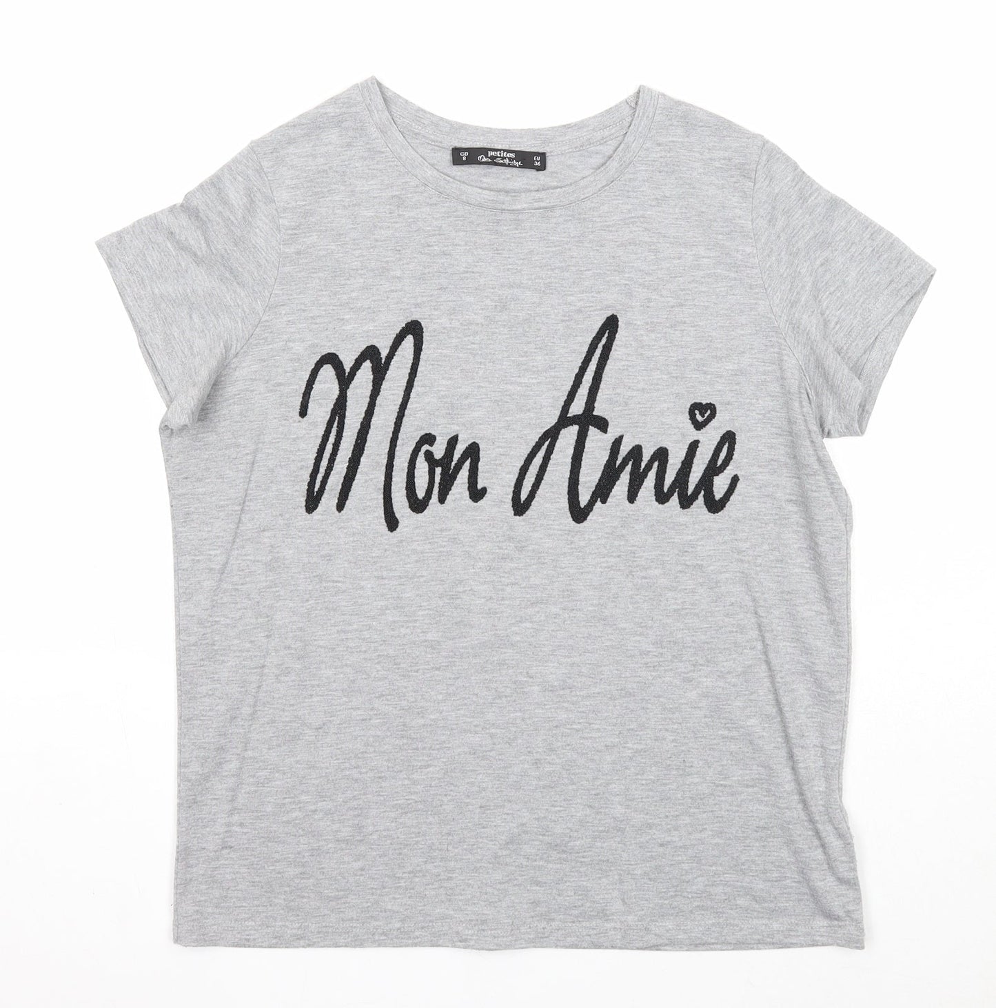 Miss Selfridge Womens Grey Polyester Basic T-Shirt Size 8 Round Neck - Mon Amie