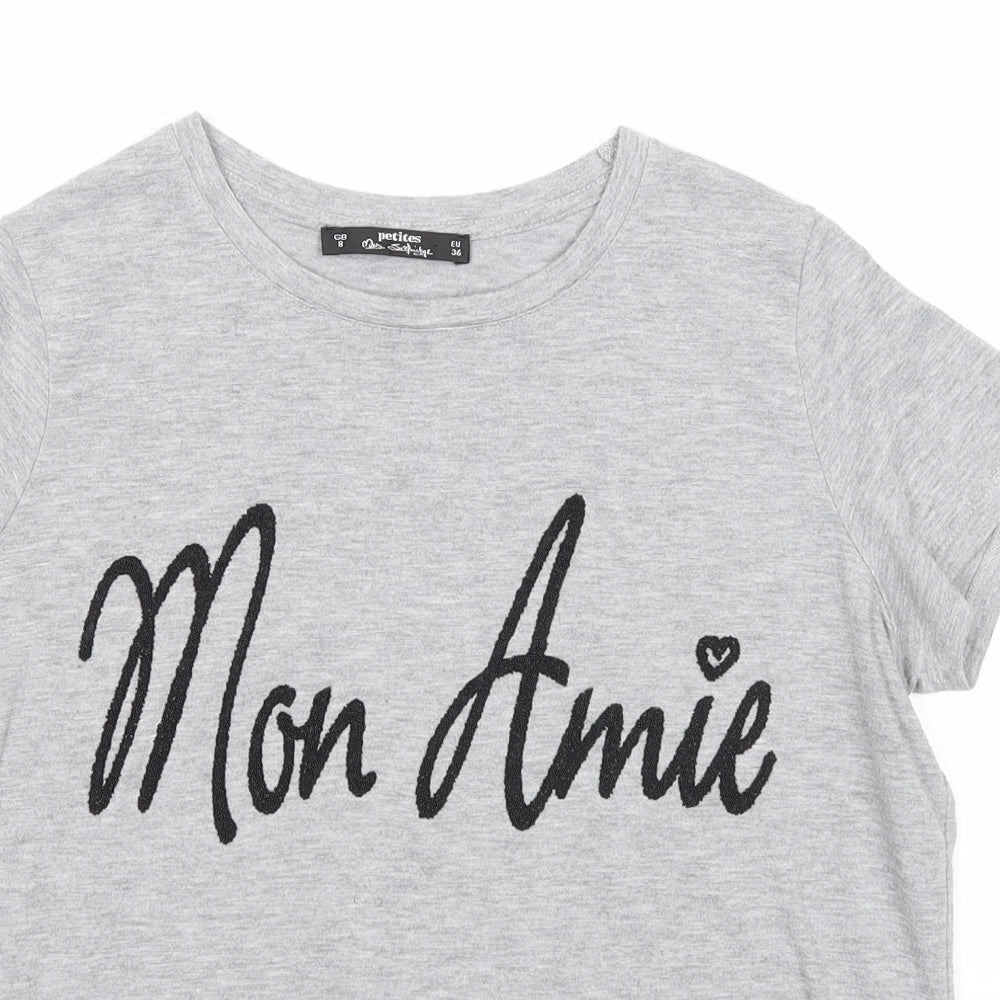 Miss Selfridge Womens Grey Polyester Basic T-Shirt Size 8 Round Neck - Mon Amie