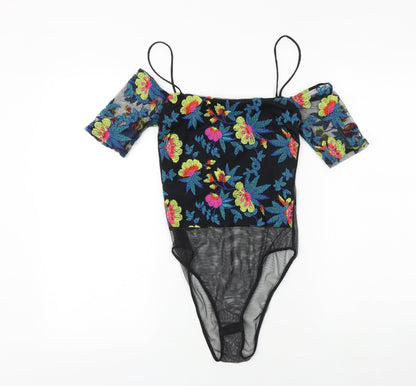 Topshop Womens Black Floral Polyester Bodysuit One-Piece Size 6 Snap