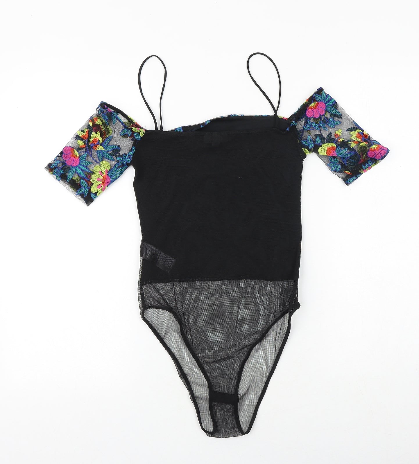Topshop Womens Black Floral Polyester Bodysuit One-Piece Size 6 Snap